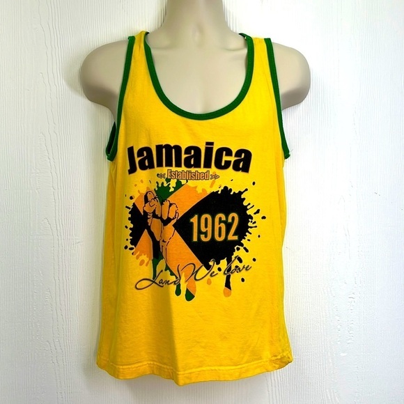 Island Tees - Vintage Jamaica 1962 Land We Love Yellow & Green Tank Size Medium - Picture 1 of 11
